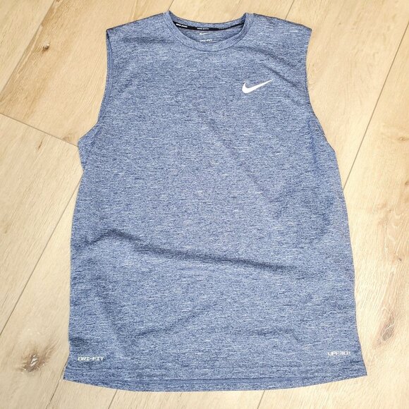 NWT Nike DRI-FIT Swim Hydroguard Mens Medium M Sleeveless Shirt Blue Heather - Picture 1 of 10